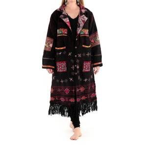 NEW STANDAWT hand-embroidered patches merino wool coat in black/pink/red